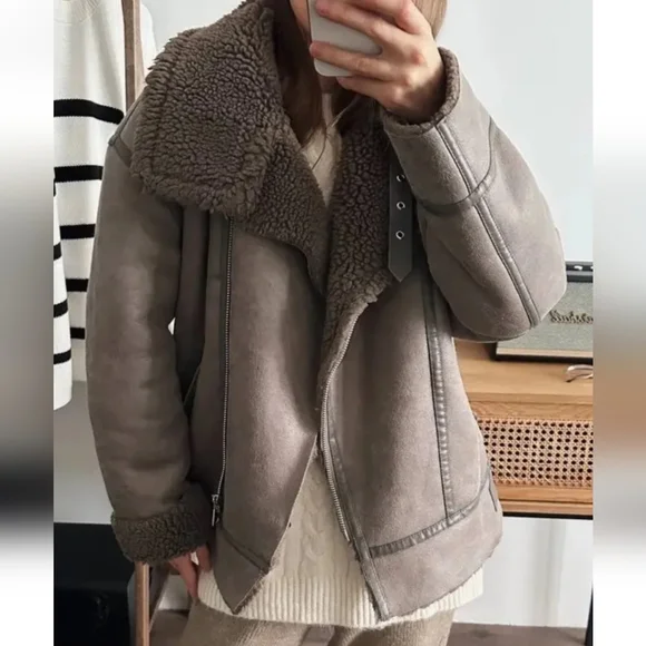 NWT ZARA DOUBLE FACED FAUX SHEARLING FUR JACKET - Picture 2 of 16